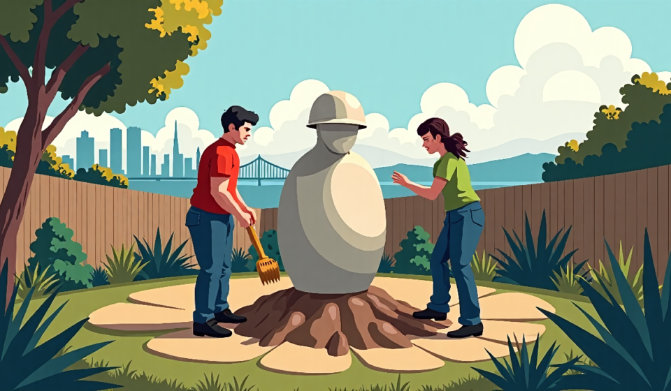 San Francisco Couple Discovers 150‑Pound Limestone Mystery in Backyard — AI-generated editorial illustration