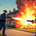 61‑Year‑Old Man Fires Homemade Flamethrower at Police During Eviction — AI-generated editorial illustration