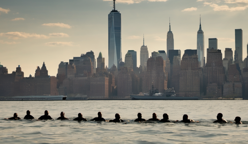 Retired Navy SEALs Take the Plunge in NYC Harbor to Honor Service and Sacrifice — AI-generated editorial illustration