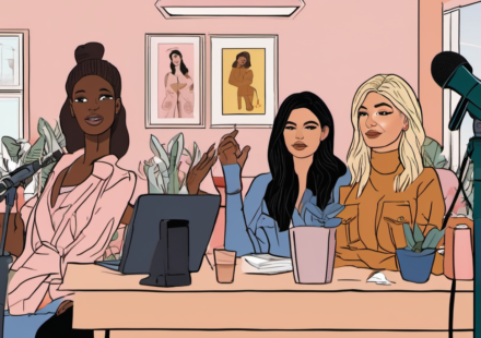Kylie Jenner Discusses Bigger Breast Implants on Bestie Podcast — AI-generated editorial illustration