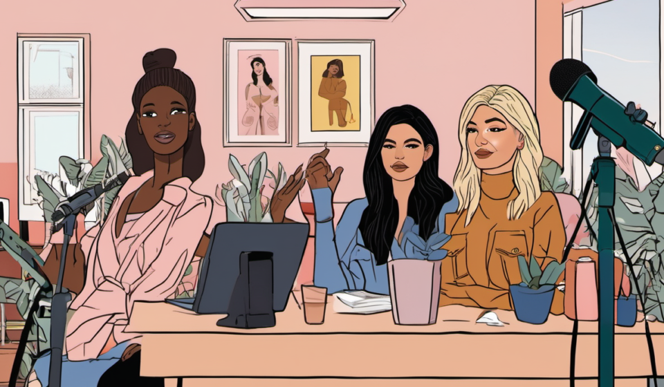 Kylie Jenner Discusses Bigger Breast Implants on Bestie Podcast — AI-generated editorial illustration