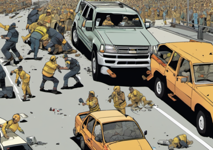 Great Khali Escapes Uninjured After SUV Crash in India — AI-generated editorial illustration