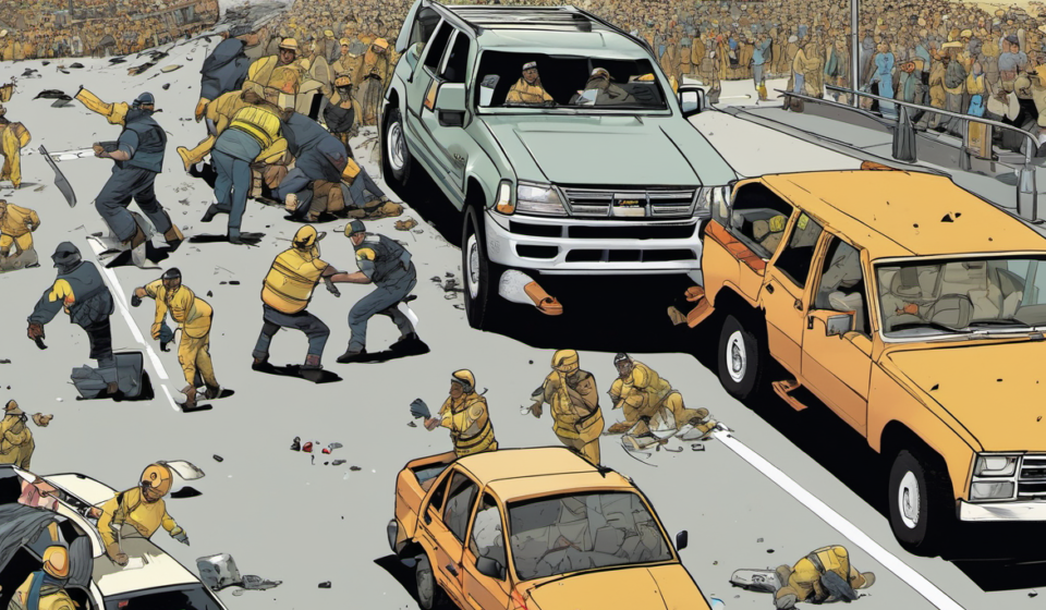 Great Khali Escapes Uninjured After SUV Crash in India — AI-generated editorial illustration