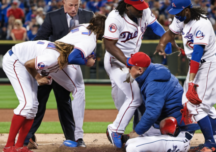 Vladimir Guerrero Jr. Injury: Blue Jays Star Kneed in the Head During Chaotic Play — AI-generated editorial illustration