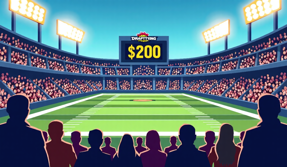 DraftKings Offers $200 Bonus for $5 Bet on College Football Week 0 — AI-generated editorial illustration
