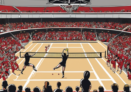 Nebraska Dominates UNLV in Players Era Volleyball Showcase — AI-generated editorial illustration