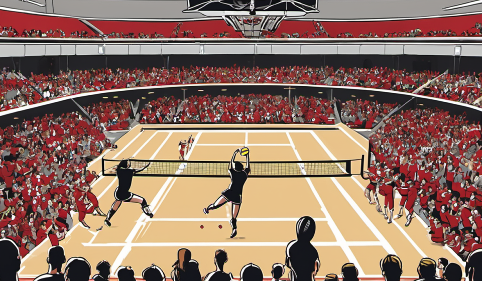Nebraska Dominates UNLV in Players Era Volleyball Showcase — AI-generated editorial illustration