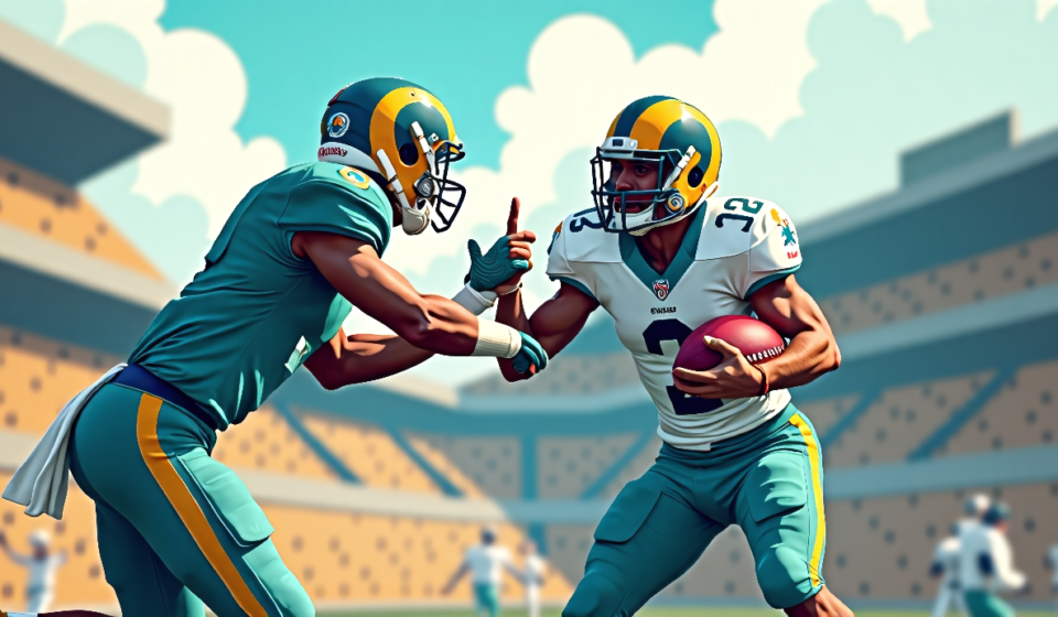 Dolphins Trade Tutu Atwell to Rams for RB Jarquez Hunter — AI-generated editorial illustration