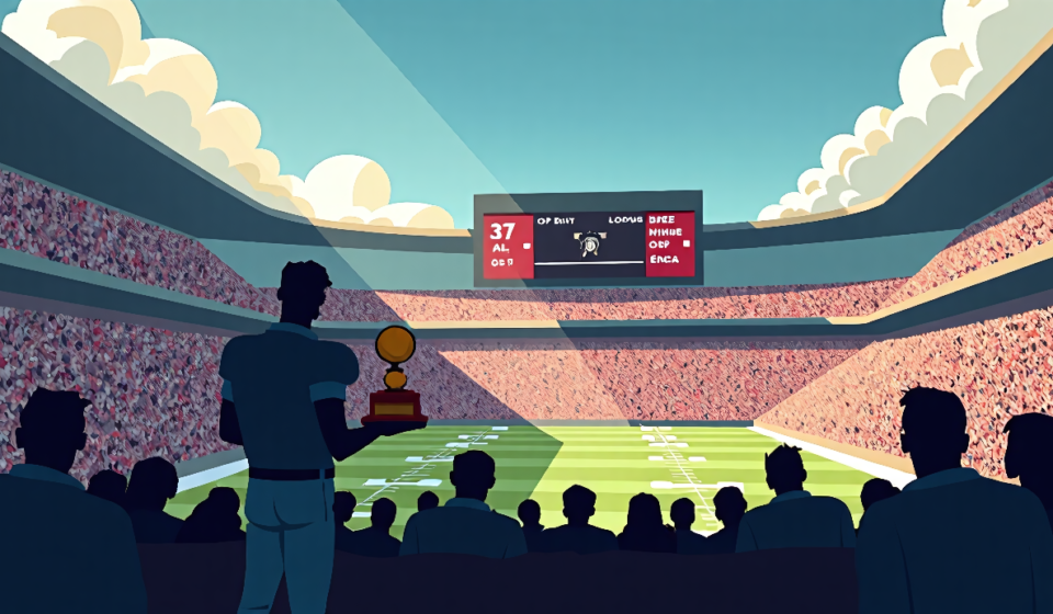 2026 College Football: Bold Predictions for CFP, Rivalries & Heisman — AI-generated editorial illustration