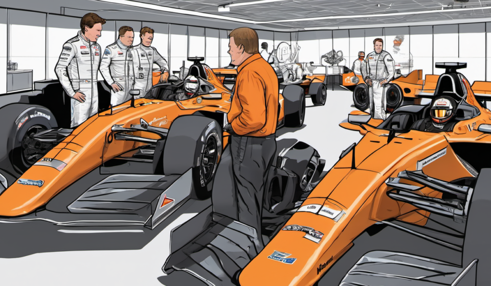 McLaren’s 2027 IndyCar Lineup: Brown, Dixon, Rosenqvist and the Future — AI-generated editorial illustration