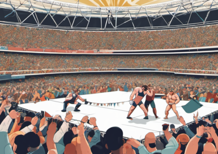 The New Day’s New Era: Kofi & Austin Creed Debut in AEW at All In London — AI-generated editorial illustration