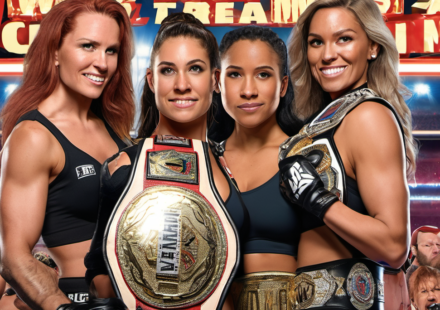 Brawling Birds Claim AEW Women’s Tag Titles at All In London — AI-generated editorial illustration