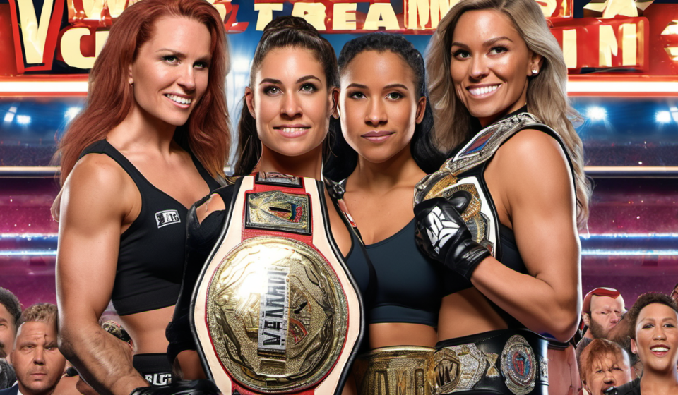 Brawling Birds Claim AEW Women’s Tag Titles at All In London — AI-generated editorial illustration