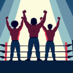 New Level Dominates AEW Debut, Wins Trios Titles at All In — AI-generated editorial illustration