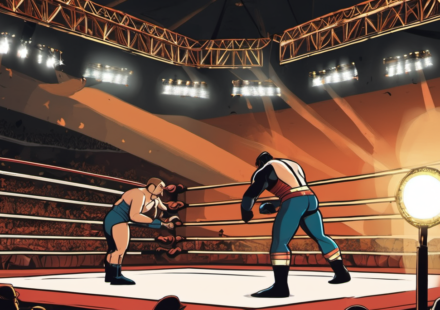 Omega’s Torch Passes to Ospreay as AEW All In 2026 Concludes — AI-generated editorial illustration