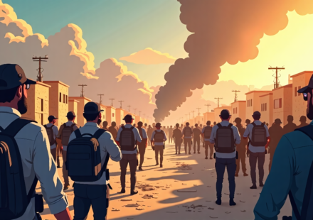 Israeli Settlers Attack NBC Crew in West Bank Village — AI-generated editorial illustration
