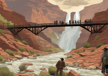 Grand Canyon Flash Floods Evacuate Dozens, Leave 15 Missing — AI-generated editorial illustration