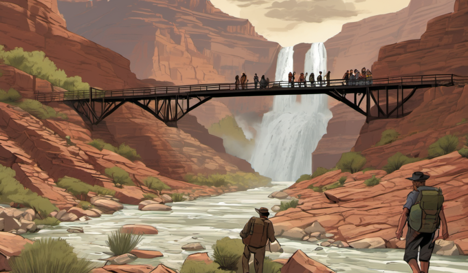 Grand Canyon Flash Floods Evacuate Dozens, Leave 15 Missing — AI-generated editorial illustration