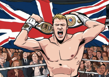 Will Ospreay Wins AEW World Title Over Kenny Omega at All In London — AI-generated editorial illustration