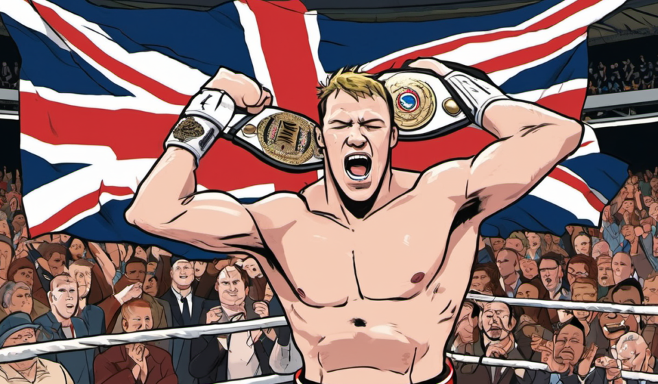 Will Ospreay Wins AEW World Title Over Kenny Omega at All In London — AI-generated editorial illustration