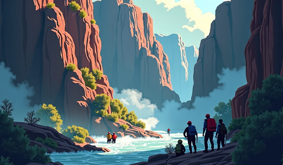 Texas Chiropractor and Hiking Group Among Grand Canyon Flood Missing — AI-generated editorial illustration