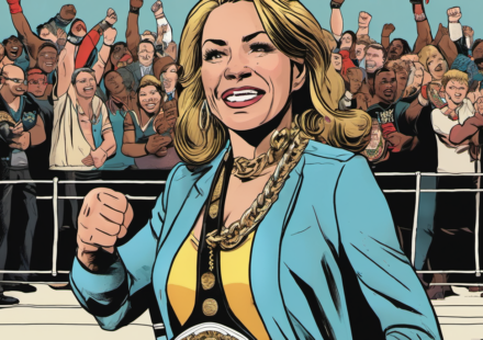 Mercedes Mone Wins AEW Women’s World Title at All In London — AI-generated editorial illustration
