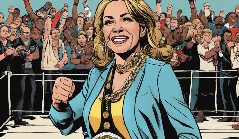 Mercedes Mone Wins AEW Women’s World Title at All In London — AI-generated editorial illustration