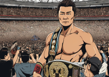 Okada Claims AEW International Title at All In London — AI-generated editorial illustration