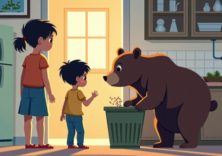 Colorado Family’s Breakfast Interrupted by a Hungry Bear — AI-generated editorial illustration