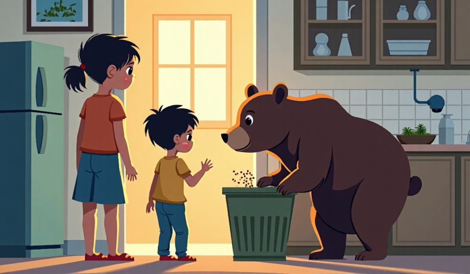 Colorado Family’s Breakfast Interrupted by a Hungry Bear — AI-generated editorial illustration