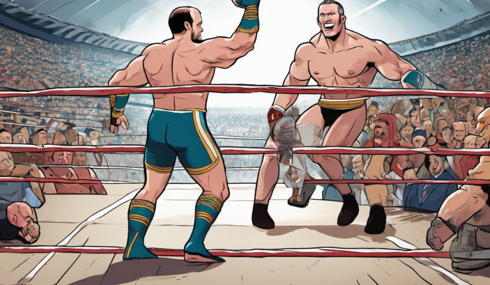 Nigel McGuinness Battles Foot Injury to Reach AEW All In Finals — AI-generated editorial illustration