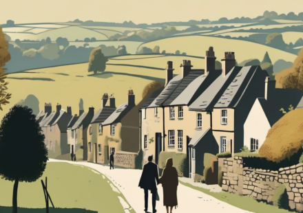 Harry and Meghan Eye Cotswolds After Returning to UK — AI-generated editorial illustration