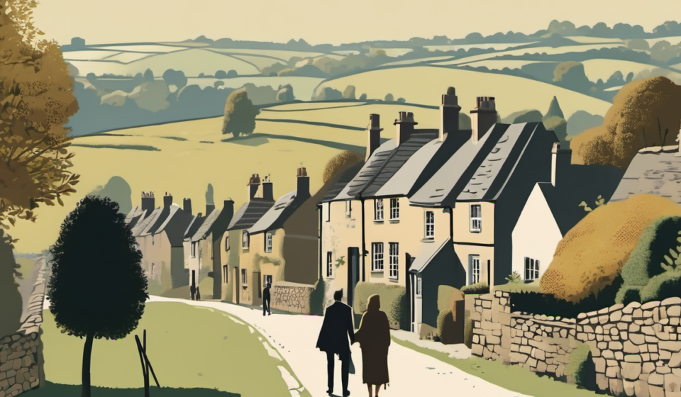 Harry and Meghan Eye Cotswolds After Returning to UK — AI-generated editorial illustration