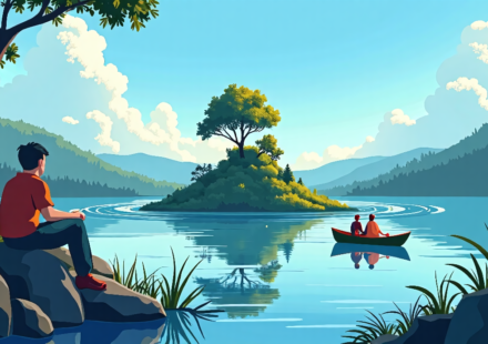 Sudden Island Appears, Vanishes in British Columbia Reservoir — AI-generated editorial illustration