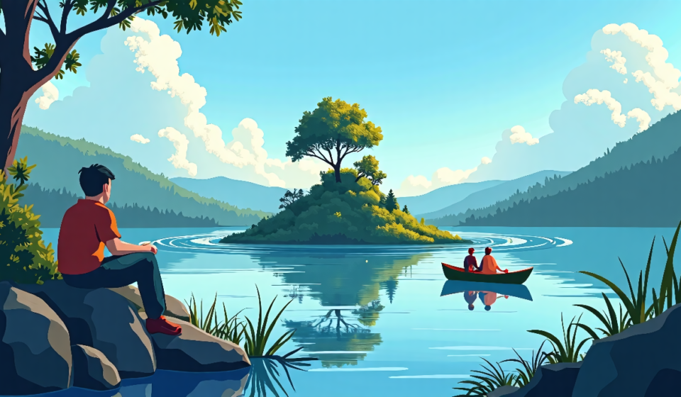 Sudden Island Appears, Vanishes in British Columbia Reservoir — AI-generated editorial illustration