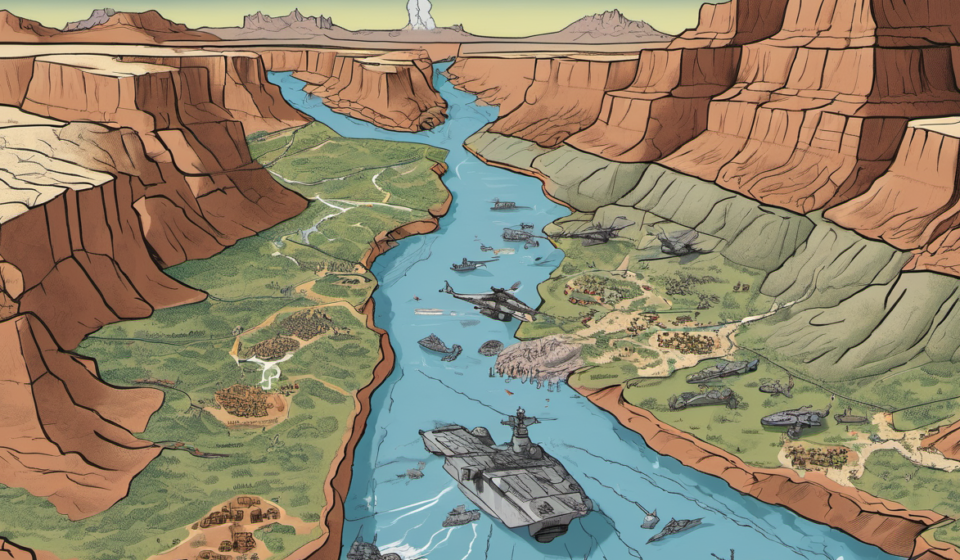 U.S. and Iran Exchange Strikes Amid Flash Flood Tragedy — AI-generated editorial illustration
