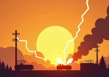 Yellow Skies Afternoon: Oklahoma Gas Tank Explosion Sparks Massive Fire — AI-generated editorial illustration