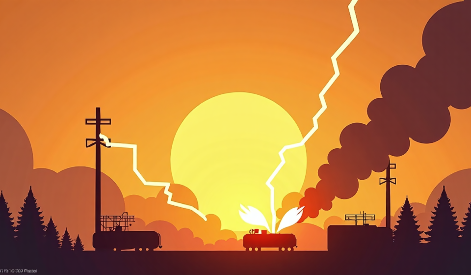 Yellow Skies Afternoon: Oklahoma Gas Tank Explosion Sparks Massive Fire — AI-generated editorial illustration