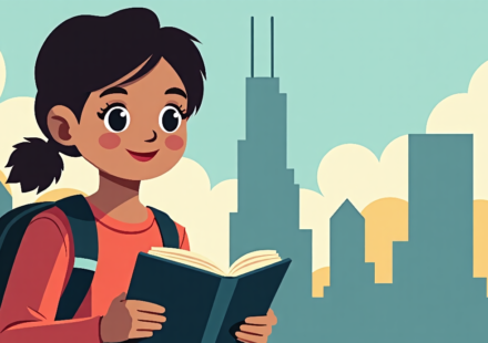 Chicago's Migrant Aid Leaves Its Own Children Behind — AI-generated editorial illustration