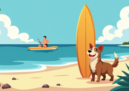 Surfing with a Canine Coach: How a Dog is Helping Students Overcome Anxiety — AI-generated editorial illustration