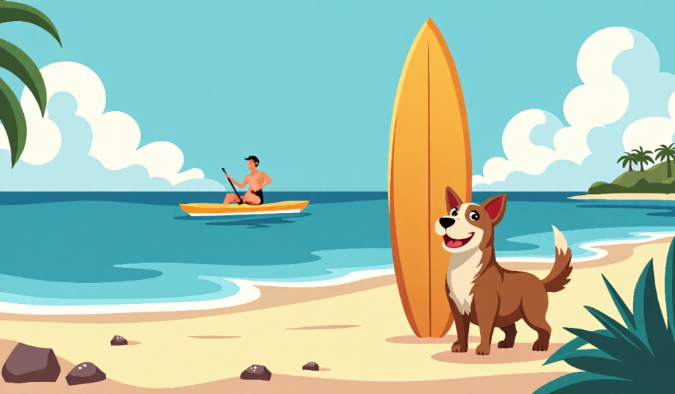 Surfing with a Canine Coach: How a Dog is Helping Students Overcome Anxiety — AI-generated editorial illustration