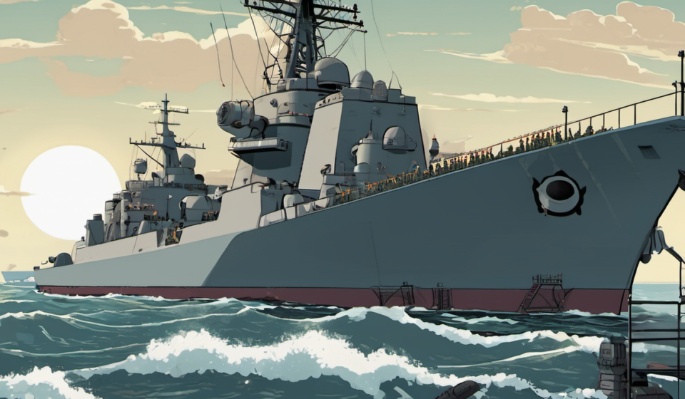 USS Benfold Endures Four-Day Power Loss in South China Sea — AI-generated editorial illustration