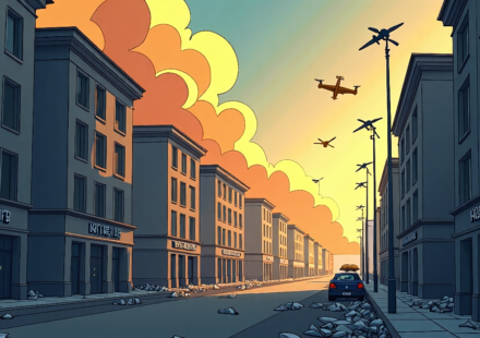 Russian Missile and Drone Assault Hits Kyiv, Leaving Businesses in Ruins — AI-generated editorial illustration