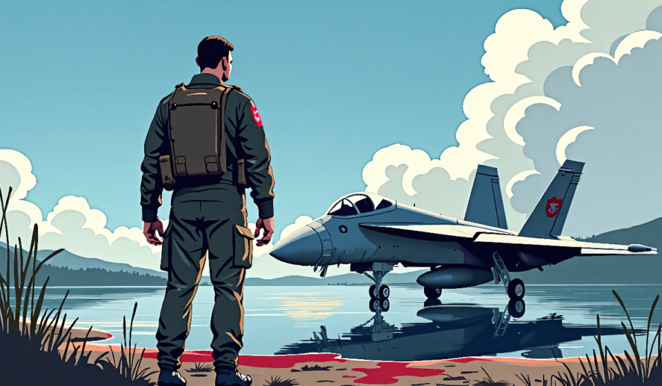 Marine Pilot Remains Composed After F‑18 Crash Near Rimrock Lake — AI-generated editorial illustration