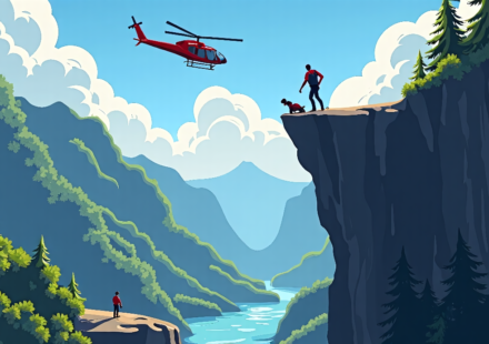 Glacier Park Visitor Falls 120 Feet, Rescued by Helicopter and Bystander — AI-generated editorial illustration