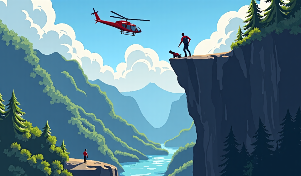 Glacier Park Visitor Falls 120 Feet, Rescued by Helicopter and Bystander — AI-generated editorial illustration