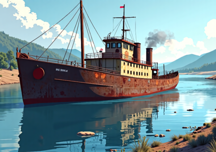 Sava’s Titanic Wreckage Emerges in Serbia as Rivers Dry Up — AI-generated editorial illustration
