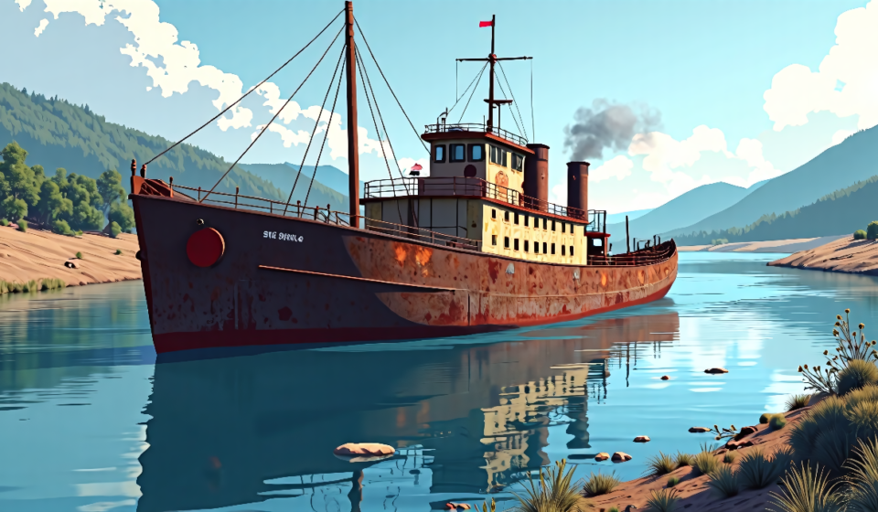 Sava’s Titanic Wreckage Emerges in Serbia as Rivers Dry Up — AI-generated editorial illustration