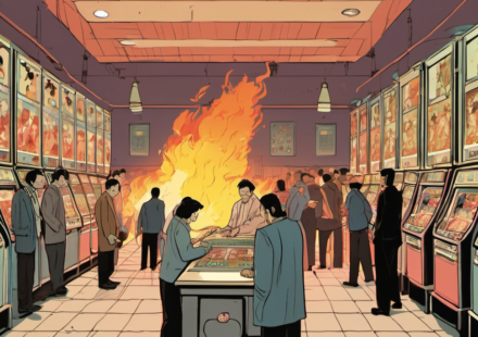 Japan Executes Man Behind 5‑Person Pachinko Parlor Fire — AI-generated editorial illustration