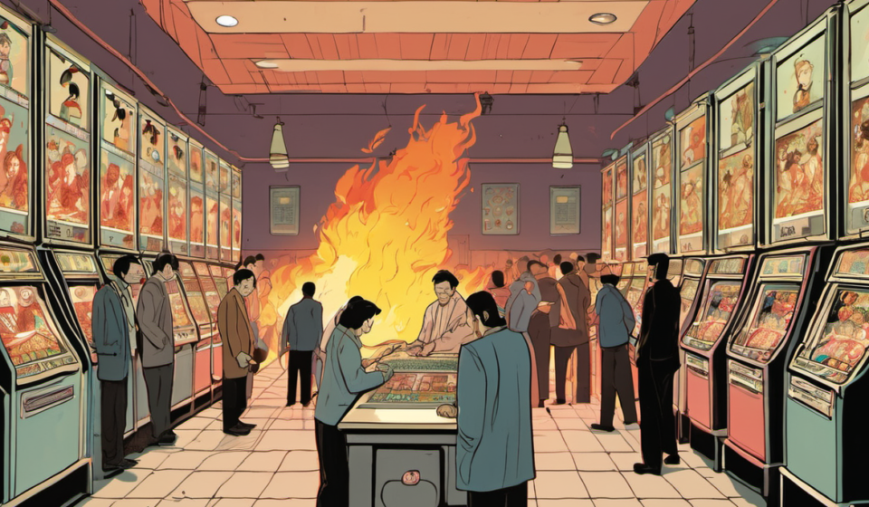 Japan Executes Man Behind 5‑Person Pachinko Parlor Fire — AI-generated editorial illustration